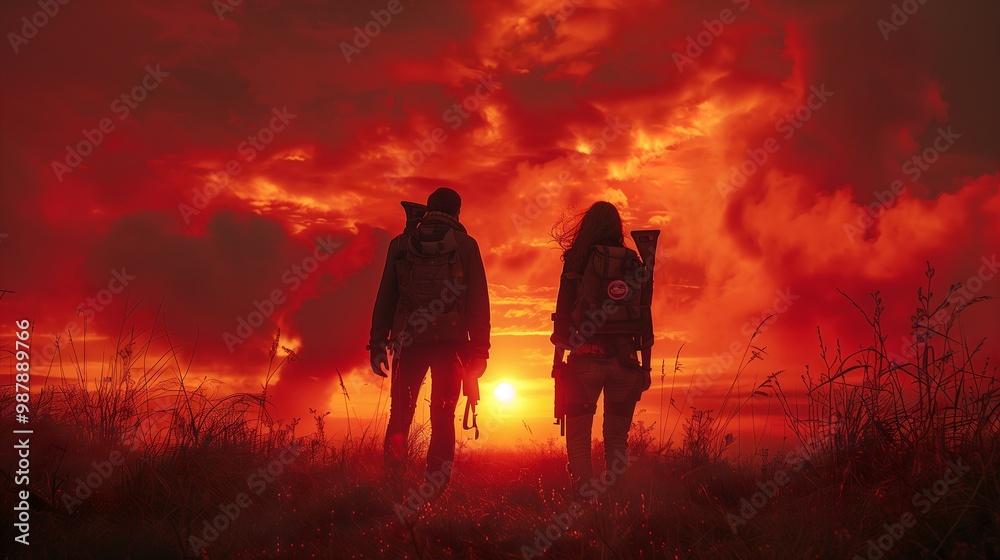 Wall mural Survivalists man and woman