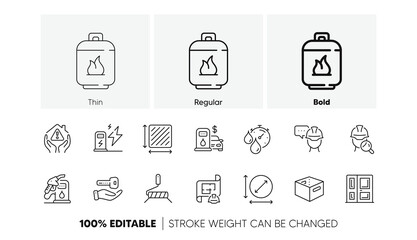 House protection, Paint roller and Filling station line icons. Pack of Charging station, Square area, Foreman icon. Circle area, Buying house, Entrance pictogram. Inspect. Line icons. Vector