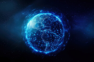 Obraz premium The earth emits blue light in the universe. Technology concept illustration.
