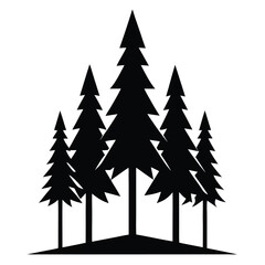 Obraz premium a black and white silhouette of a tree. The tree is tall and slender with a thick trunk and multiple branches. The branches are covered in small leaves, 