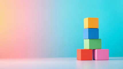 Obraz premium A dynamic and colorful scene of blocks being stacked, each a different bright color, symbolizing the stages of accreditation. The blocks fit together neatly, with no words, represe