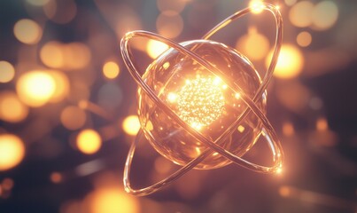 A glowing sphere with a wire frame surrounding it. The sphere is surrounded by a bright, glowing light