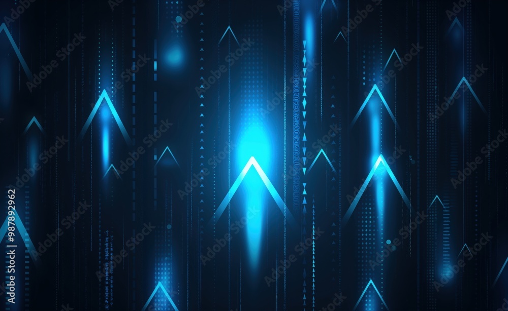 Fototapete blue background with many arrows pointing upwards. the arrows are in different sizes and are scatter