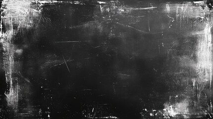 Black and white photo of a chalkboard with a lot of scratches and dirt. The photo has a vintage and worn-out feel to it