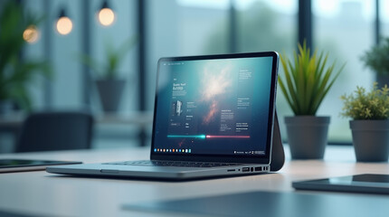 Fototapeta premium Modernes Laptop in einem stilvollen Büroumfeld
