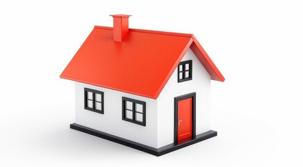 A small, stylized house model with a red roof and door, representing home and shelter.