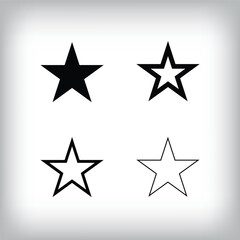 Simple star icon set. 4 Different thickness and flat star designs. Rating and success icon.