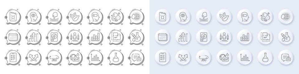 Intersection arrows, Floor plan and Canister oil line icons. White pin 3d buttons, chat bubbles icons. Pack of Cobalt mineral, 360 degrees, Graph chart icon. Vector