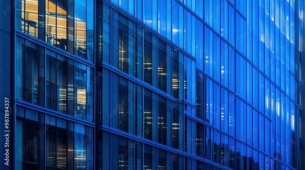 Wall mural Tall building with many windows and a blue tint