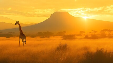 African savanna with mountain in national wild park, african savanna with mountain