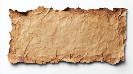 Fototapeta premium Torn piece of paper with a brown background. The paper is crumpled and has a rough texture