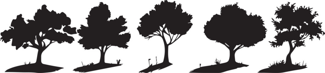 Set Trees. Hand drawn vector illustration	