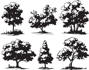 Set Trees. Hand drawn vector illustration	