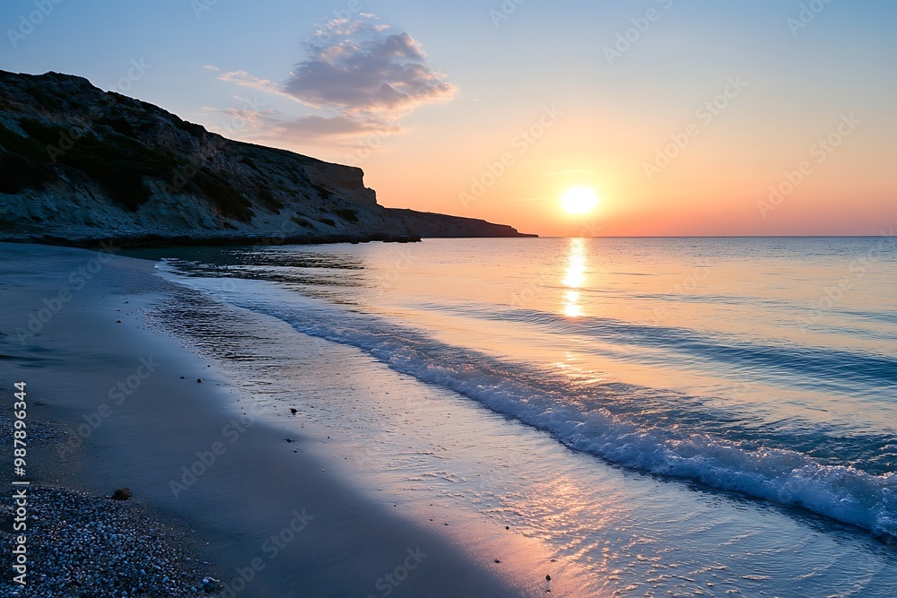 Canvas Prints Tranquil Beach Sunrise with Golden Light Reflecting on the Water