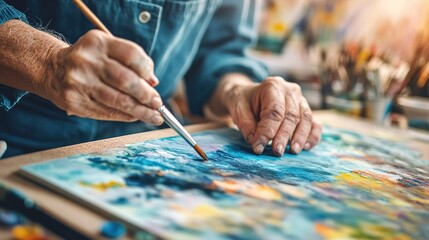 Obraz premium A close-up of a hospital art therapist guiding a patient through a creative activity, emphasizing the therapeutic benefits of art in healing.