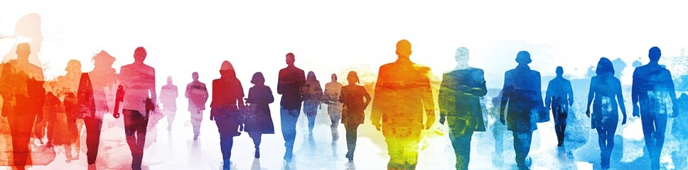 Colorful silhouettes of diverse people holding hands, Diversity Equity and Inclusion, modern company background