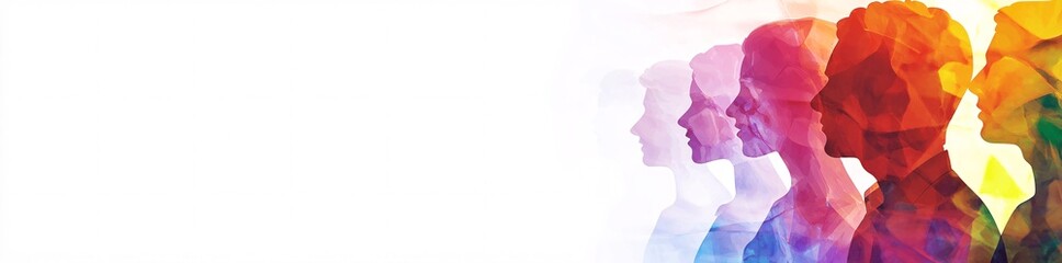 Colorful silhouettes of diverse people holding hands, Diversity Equity and Inclusion, modern company background