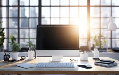 Fototapeta premium Workspace. Laptop on the table