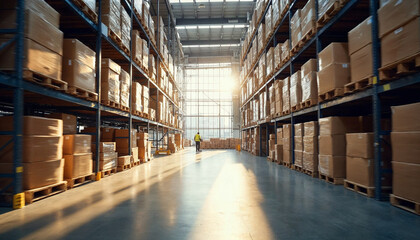 Expansive view of a commercial storage facility with organized boxes, showcasing productivity and movement.






