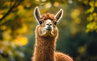 Obraz premium Animal Lama on green forest background