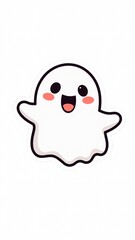 Obraz premium Cute cartoon ghost character with a smiling face and blushing cheeks on a simple background, ideal for Halloween themes and decorations