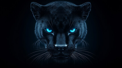 Black panther with piercing blue eyes.