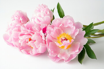 Fototapeta premium Beautiful pink peonies flowers on white background.