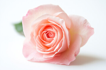 Beautiful pink rose on white background. Pink rose blossom.
