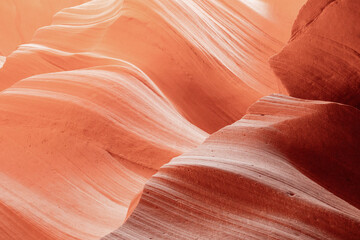 A detailed view of Antelope Canyon reveals its smooth, flowing sandstone walls, sculpted by time and water into mesmerizing shapes.