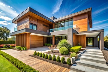 Luxurious Modern House Exterior with Minimalist Design and Large Outdoor Entertainment Area