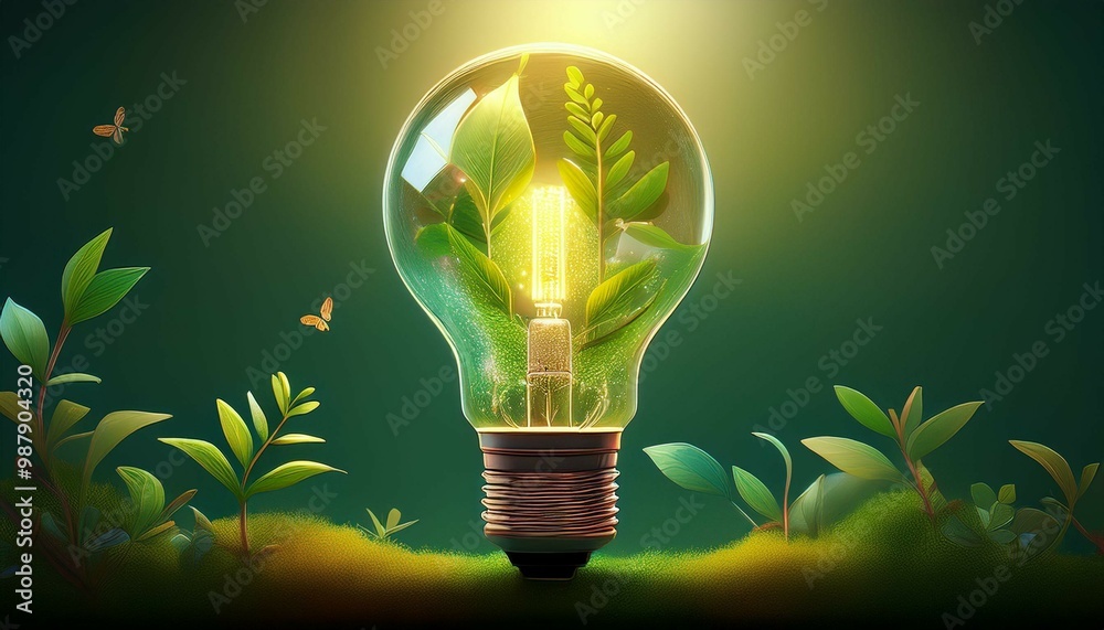 Wall mural light bulb on green background