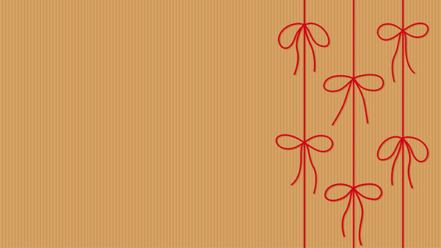 Abstract craft paper background, gift tied up with cotton red rope bakers twine bow and ribbons. Pastry boxes for New Year, Christmas. Packing string for decoration, present.Vector EPS10, 1920, 1080

