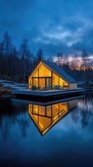 Fototapeta premium Experience a cozy igloo with glass walls glowing warmly from within, set under the enchanting northern lights in the snowy wilderness of Lapland