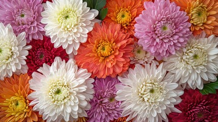 Colorful Chrysanthemums in Full Bloom