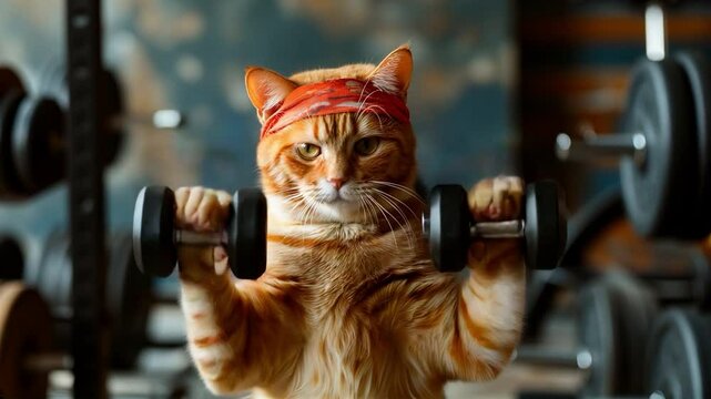 A Purr-fect Pump: This Gym-Loving Tabby Cat Raises the Bar for Pet Fitness and Well-Being, Video made using Generative AI