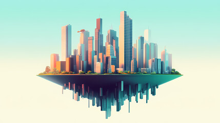 Fototapeta premium Minimalist of a modern city on a floating pedestal, modern, cityscape, urban,minimalistic, futuristic, architecture. Floating City. Illustration