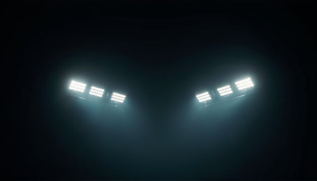 Close-up of stadium lights against a black background