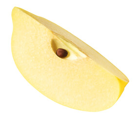 Fresh ripe yellow Quince fruit  falling in the air isolated on white background. Food levitation or...