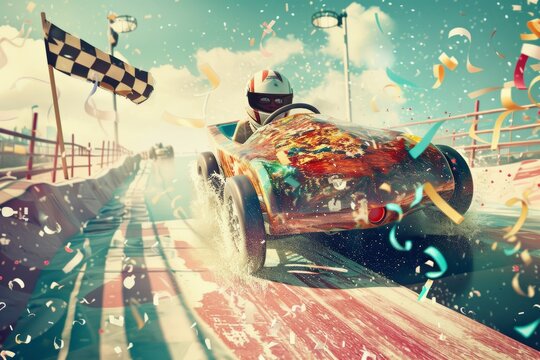 High-speed car race in a city, capturing the thrilling action and adrenaline of competitive urban racing with dynamic motion and intensity.