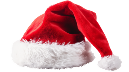 Festive Christmas santa hat isolated on transparent and white background, cut out png