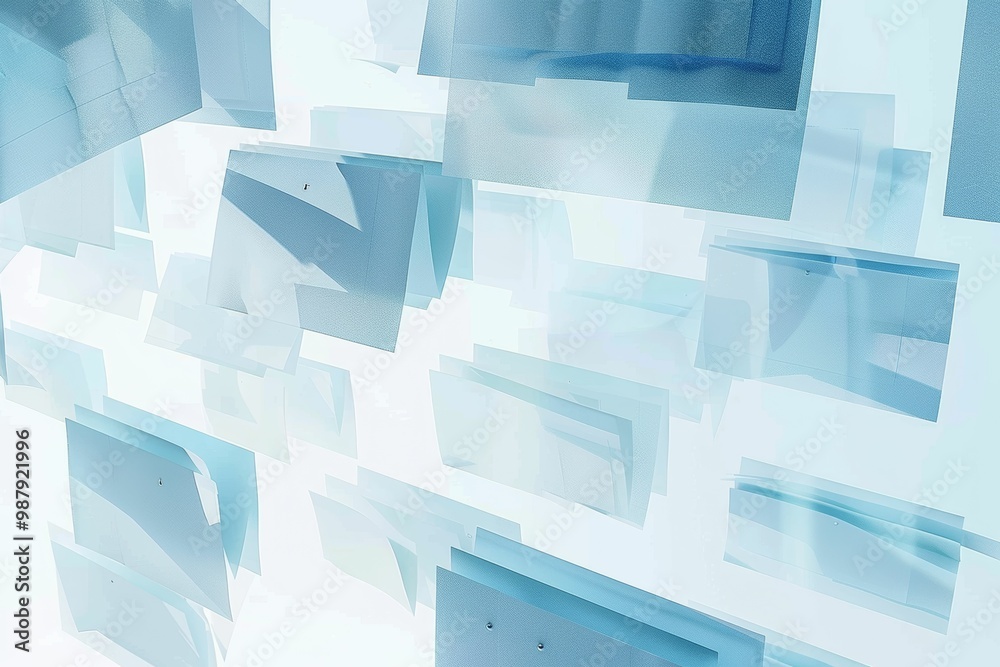 Poster Floating transparent digital documents, representing modern technology and information flow in a futuristic virtual environment.