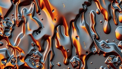 Glossy molten metal drips with sharp edges for artistic tablet covers