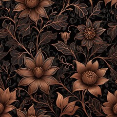 Floral pattern with leaves and flowers on black background