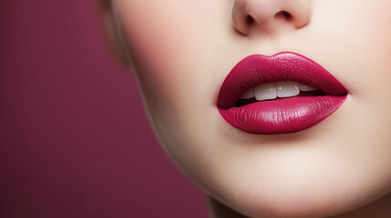 Fototapeta premium Close up portrait of attractive lips of beautiful woman ,close up of a woman lips with lipstick , lips with makeup