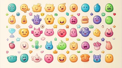 Fototapeta premium A vibrant collection of colorful emojis showcasing various emotions and characters, perfect for fun and creative designs.
