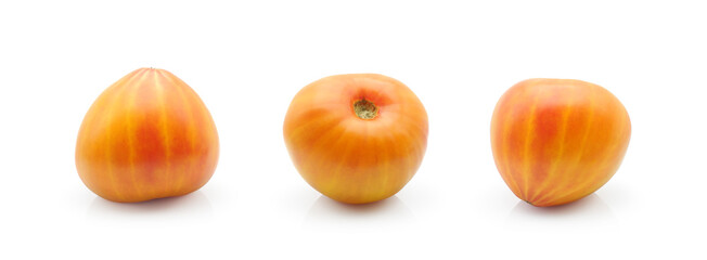 Organic orange striped oxheart tomato isolated set on white background  