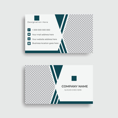 Corporate business card template design , or white and navy blue color flat business card design with horizontal layout