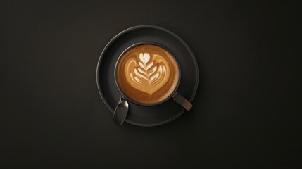 Creamy latte art displayed on a black table setting