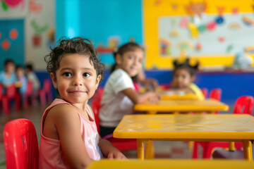 Obraz premium Photography of children portrait from Colombia in a preschool or kindergarten class. 