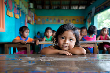 Photography of children portrait from Guatemala in a preschool or kindergarten class.	